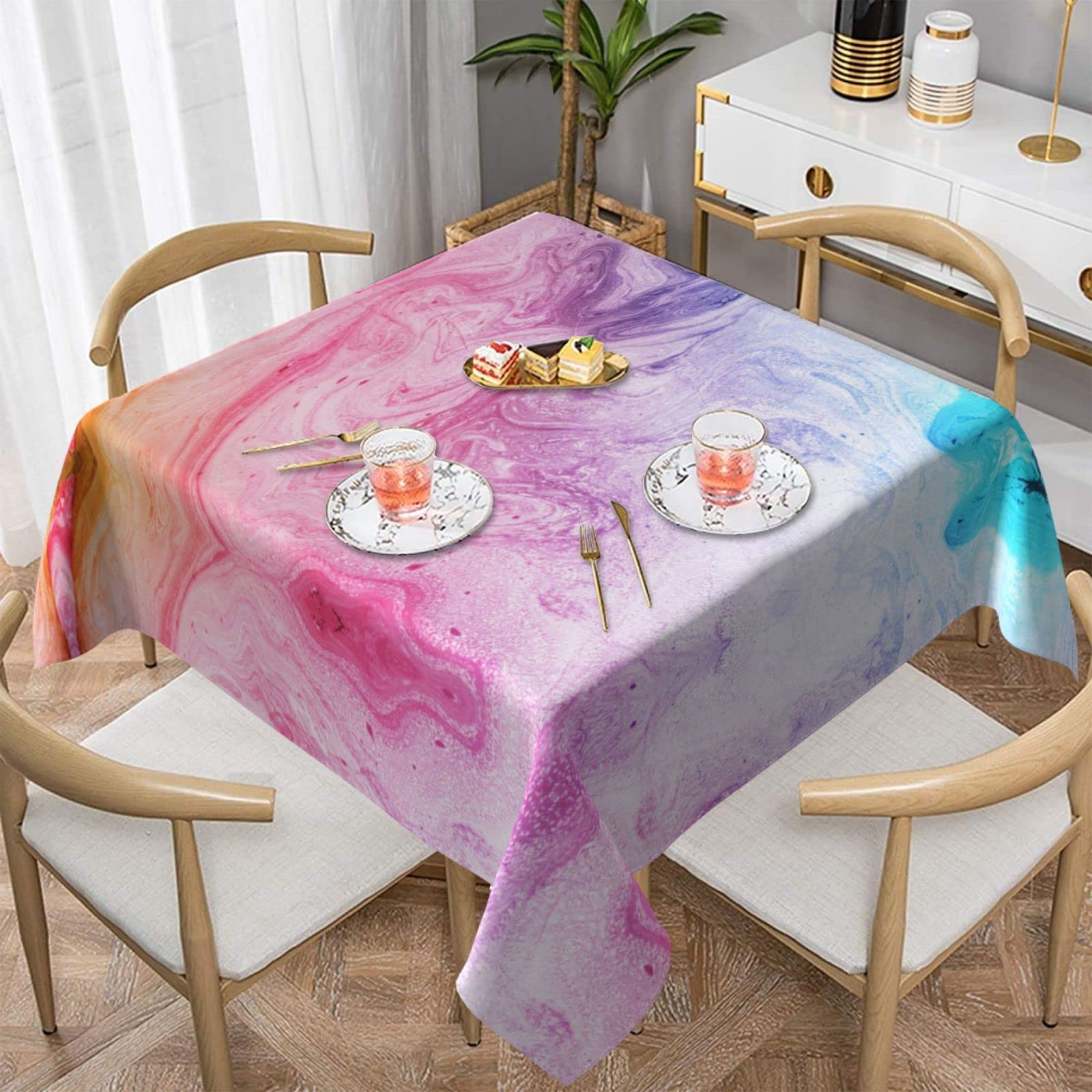 Lawenp Colorful Marble Pastel Pink Blue Purple Square Wrinkle-Free Table Cloth Cover Table Decorative for Wedding Dinning Party Banquet Tabletop