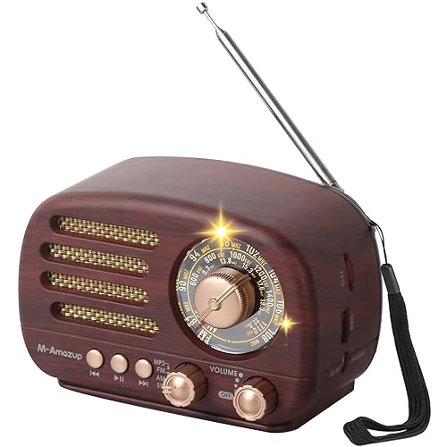 M-Amazup Radios Portable AM FM SW, Retro Radio with Speaker, Transistor Radio Bluetooth 5.3, Rechargeable Battery Powered, TWS, Support TF Card/MP3/USB Playing, Gifts for Senior, Dark Wood