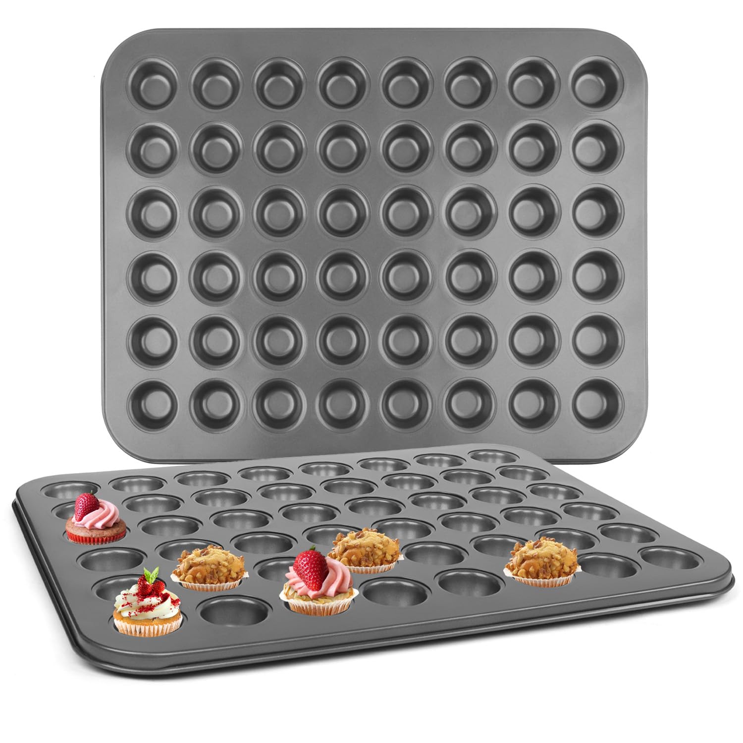 Muffinform, 2 Stück, Mini-Muffinform für 48 Muffins, Mini-Cupcake-Formen zum Backen von Käsekuchen, Heckklappe, Partyzubehör, spülmaschinenfest, 40 x 32 x 2 cm