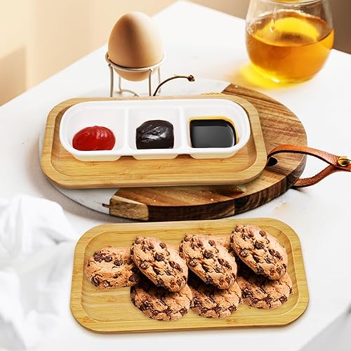 Miniatura 8 de Luxshiny Platos de cerámica divididos para servir, 2 juegos de platos de porcelana para aperitivos, bandeja para condimentos, 3 tazones de