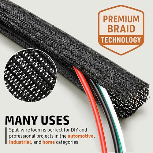 Miniatura 3 de MGI SpeedWare Telar de alambre trenzado de manga dividida para arnés automotriz de alta temperatura y gestión de cables para el hogar, 10 pies (12