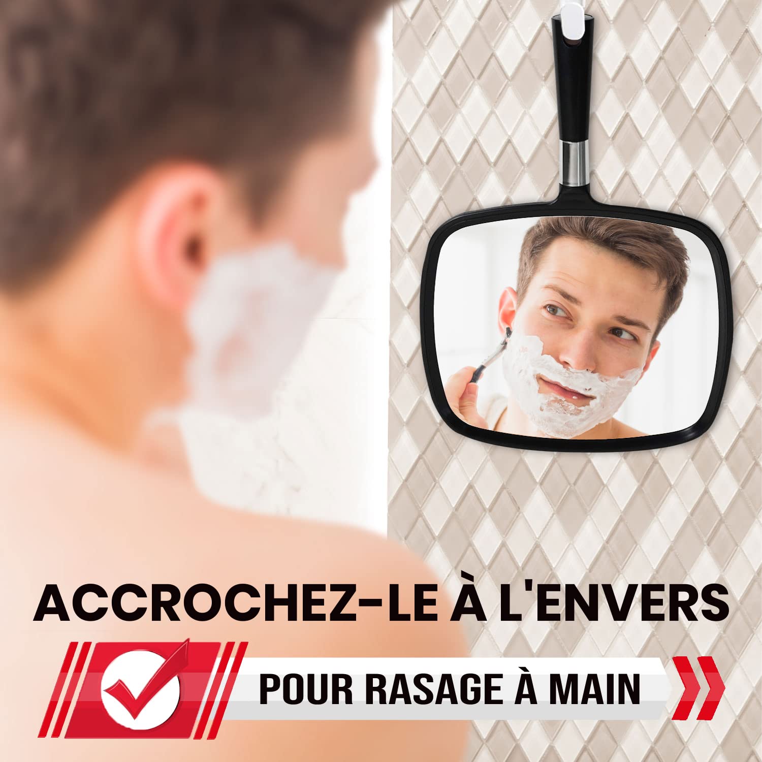 MIRRORVANA Lot de 5 Grands miroirs à Main Confortables pour Coiffeur, barbier et Salon de beauté, Miroir portatif rectangulaire, 33 cm x 23 cm (Noir)