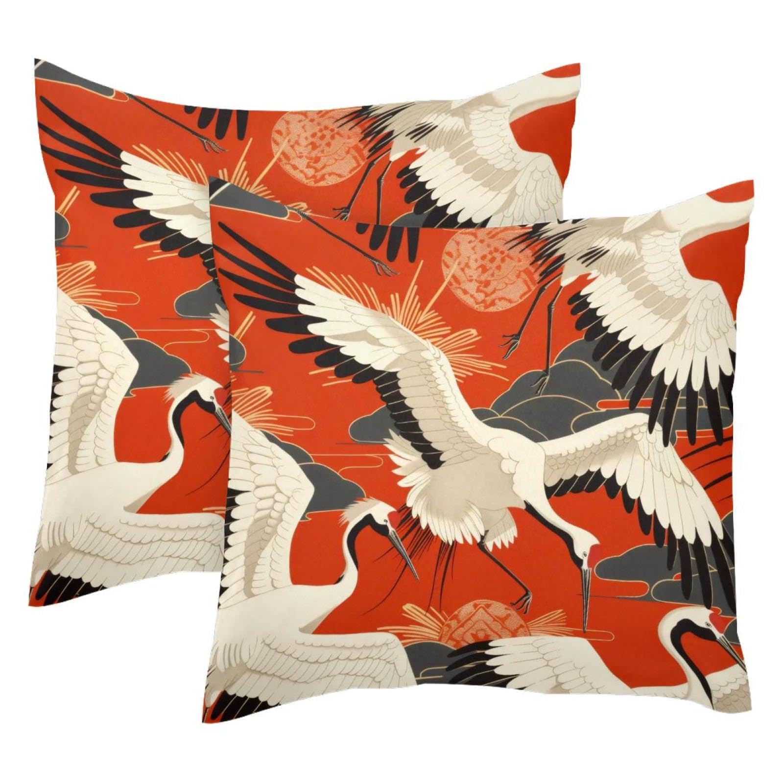 Housse de coussin grue nuage velours rouge 50x50 cm lot de 2