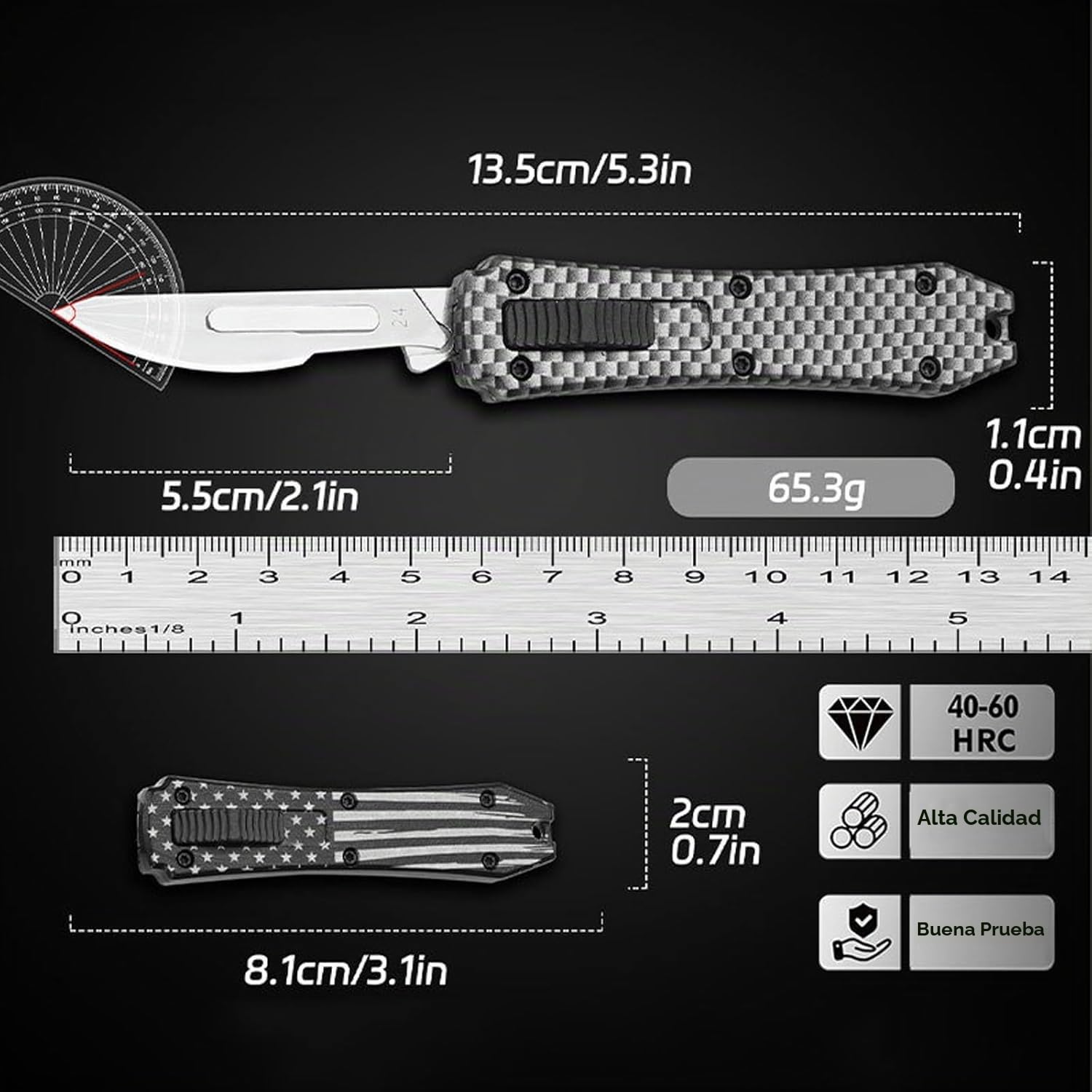 Cuchillo multiusos, automático con botón pulsador, cúter retráctil con 10 cuchillas n.° 24, cuchillo multiusos de bolsillo (A 04)