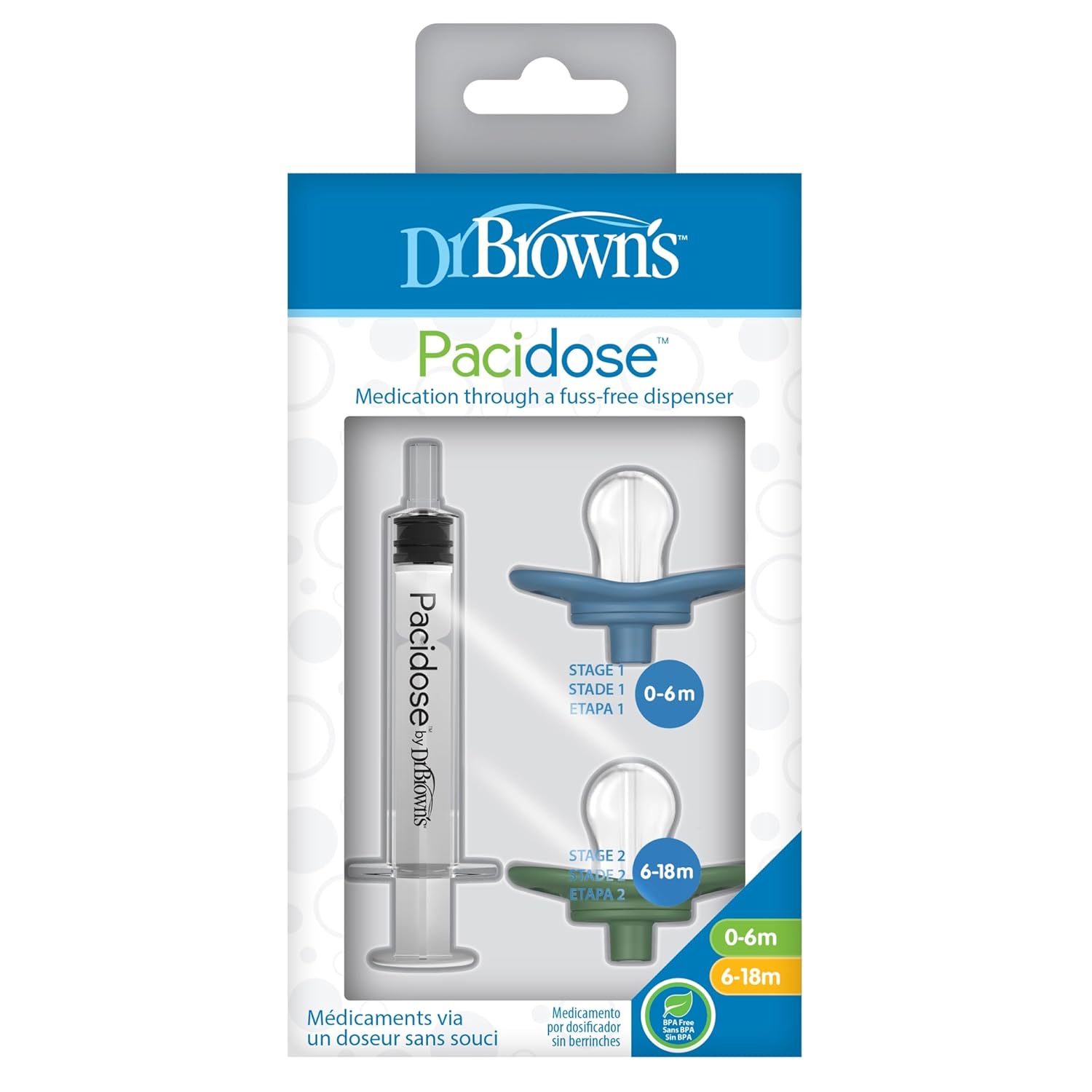 Dr. Brown's Pacidose Liquid Medicine Dispenser for Babies and Toddlers, Oral Syringe and Two Bulb Sizes, 0-6 m and 6-18 m, BPA-Free