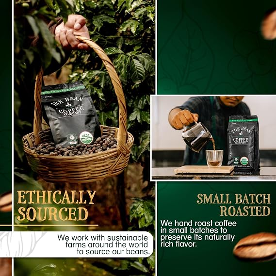 The Bean Organic Coffee Company Vanilla Nut, Medium Roast, Ground Coffee, 16-Ounce Bags (Pack of 2),Cafe molido tostado organico