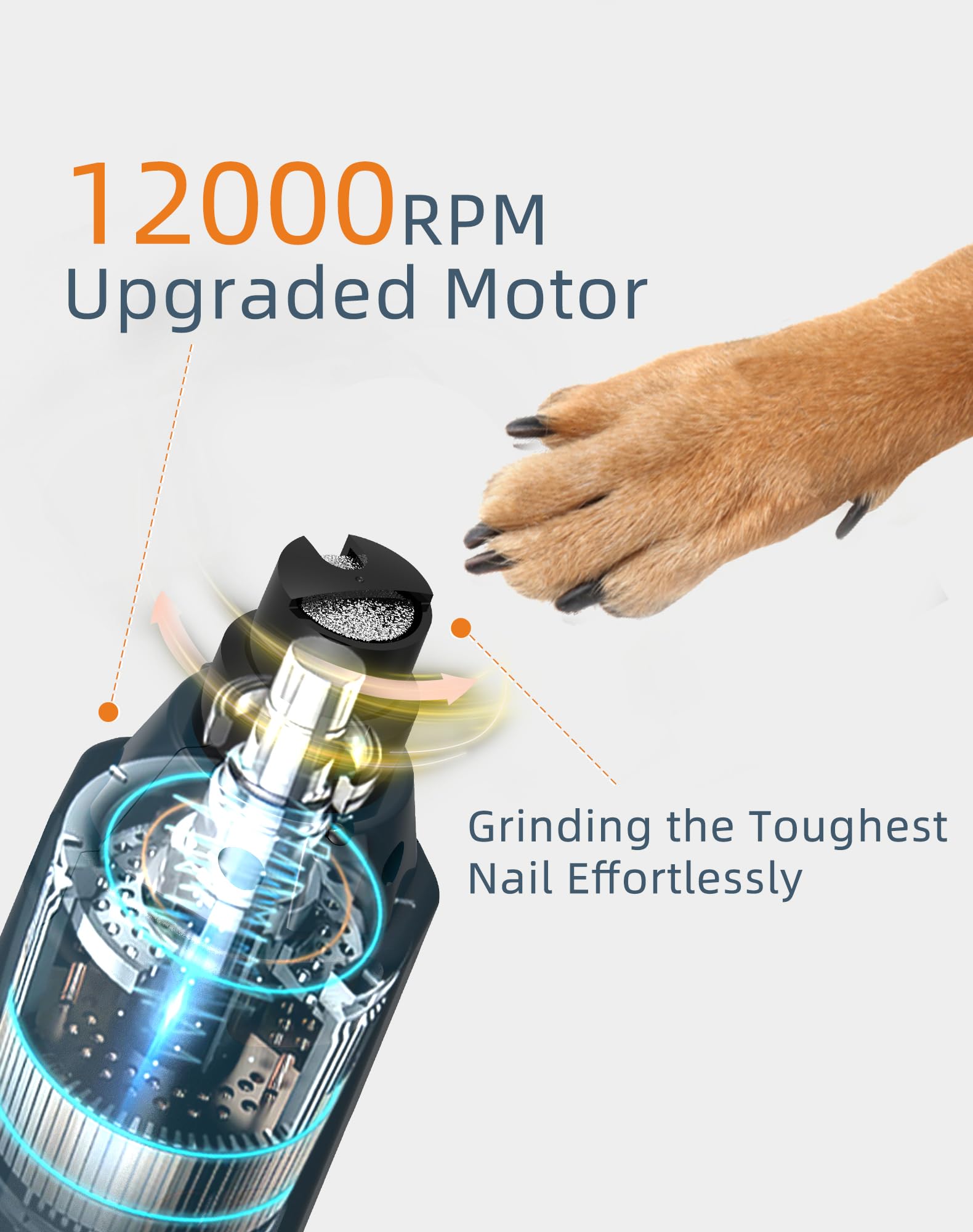 6-Speed Dog Nail Grinder& 4 Extra Grinding Heads Super Quiet (45 db)Pet Nail grinder with 2 LED Lights 12000RPM & 3 Grinding Ports with Dust Cap Dog Nail Trimmer for Large Medium Small Dogs - image 3