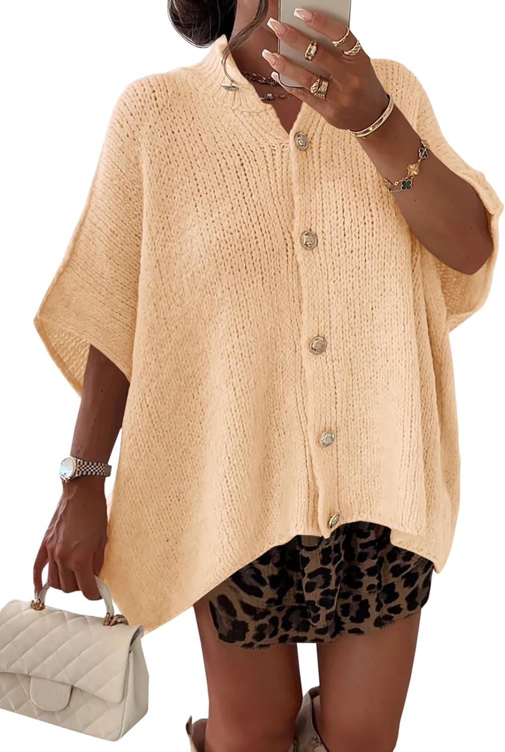 Saodimallsu Womens Oversized Cardigan Sweaters Short Sleeve Button Down Casual Lightweight Loose Knit Trendy Cardigans