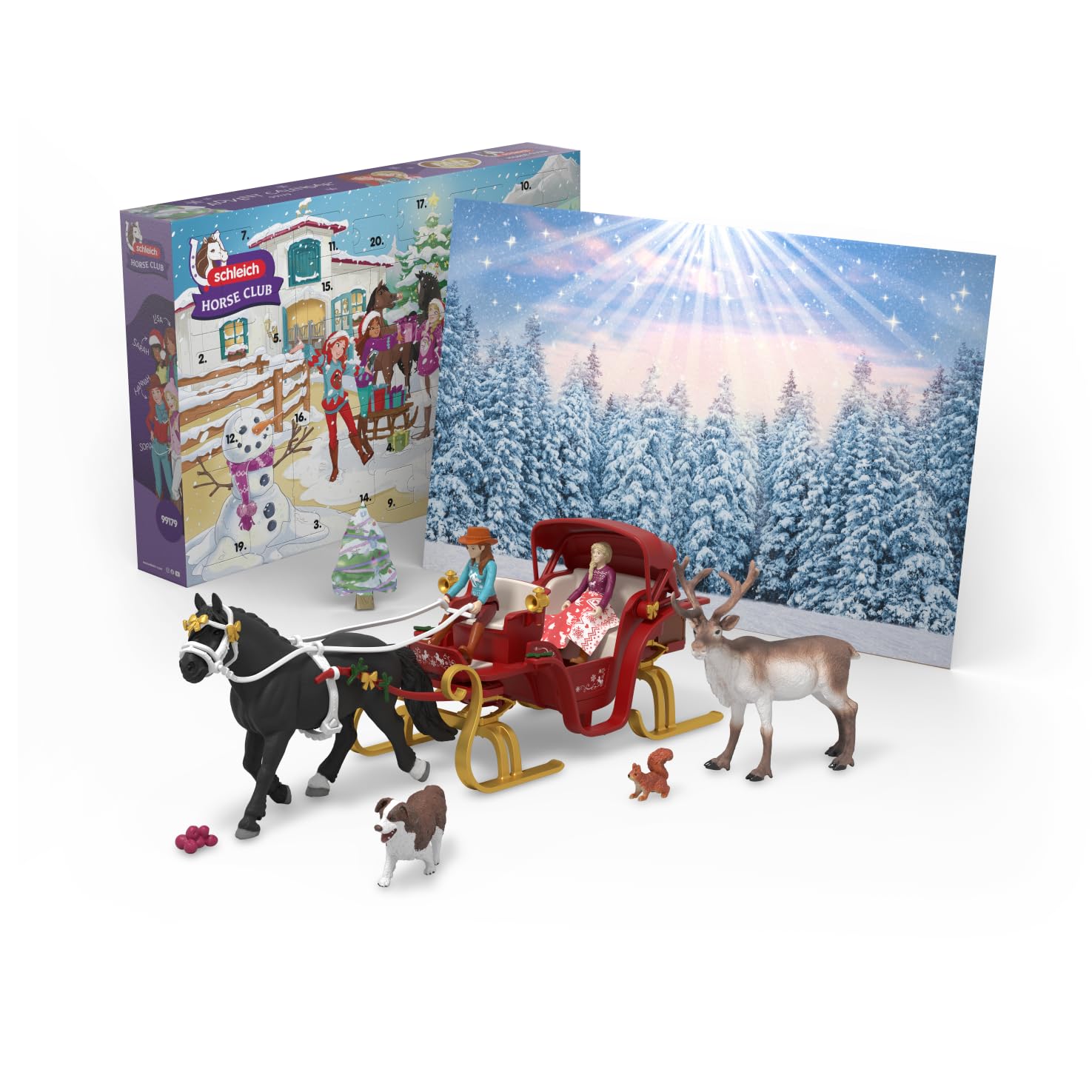 Schleich Horse Club | Gran Calendario de Adviento 2025 – Paseo navideño en Trineo 99179 | con Hannah, Sofia, Trineo, Reno y Accesorios | Idea de Regalo Ecuestre a Partir de 5 años | 31 Piezas | Con Hannah, Sofía, trineo, reno y accesorios, juguete para ca