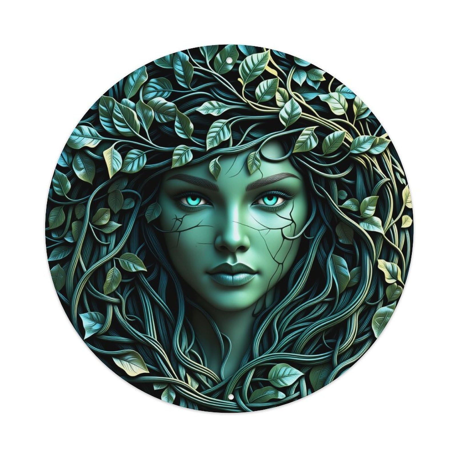 Nature Goddess With Leafy Hair Metal Tin Sign Vintage Garden Bedroom Cafe Bar Man Cave Home Wall Decor Metal Poster 8x8 inches