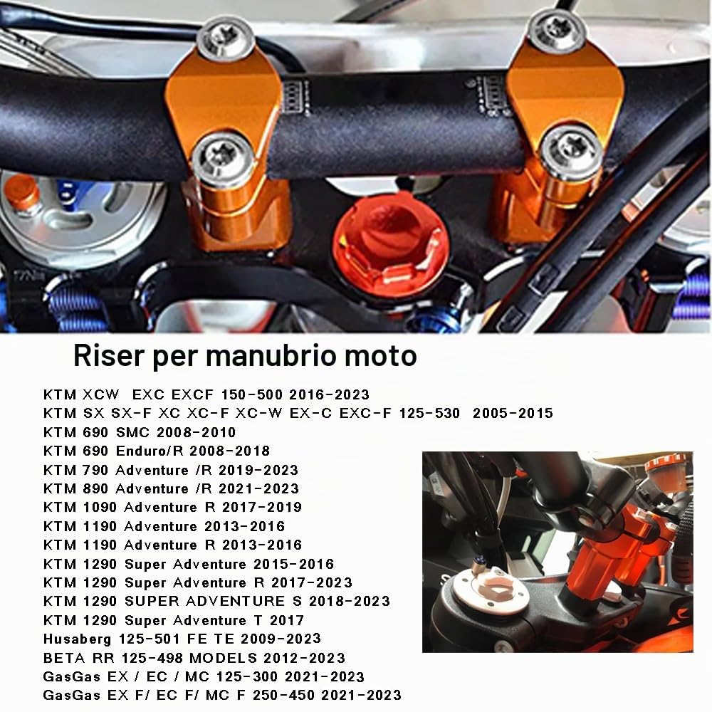2pcs Moto Supporto Manubrio Riser Universale per DUKE 690 SMC Enduro 790 890 Adventure/R 125-530 SX/SXF/XC/XCF/XCW/EXC/EXCF-Arancione