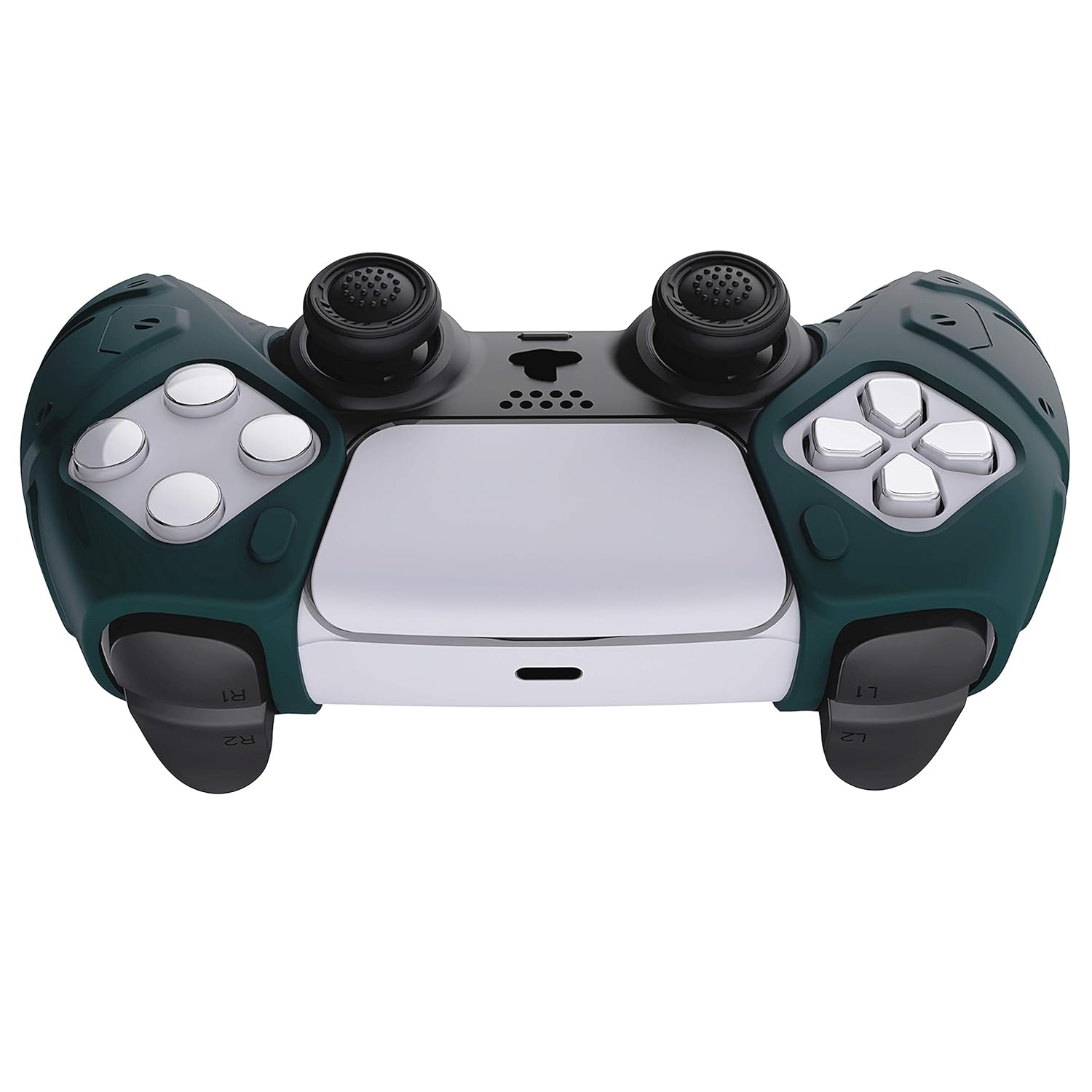 PlayVital Mecha Edition Racing Green Ergonomic Soft Controller Silicone Case Grips for ps5, Rubber Protector Skins with Thumbstick Caps for ps5 Controller - Compatible with Charging Station - Image 5