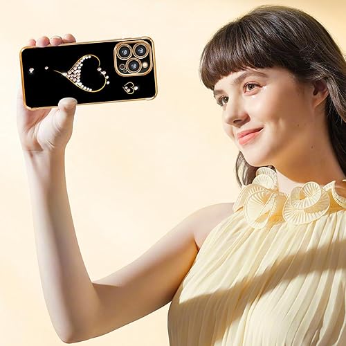 Miniatura 6 de Petitian Funda para iPhone 14 Pro Max, bonitas fundas de corazón con purpurina para iPhone 14 Pro Max, cubierta femenina chapada en oro para 14 Pro