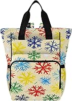 Vista 1 de Mochila para pañales para mamá, patrón de copo de nieve multicolor, nailon impermeable, 11 x 6 x 15 pulgadas, múltiples bolsillos de almacenamiento