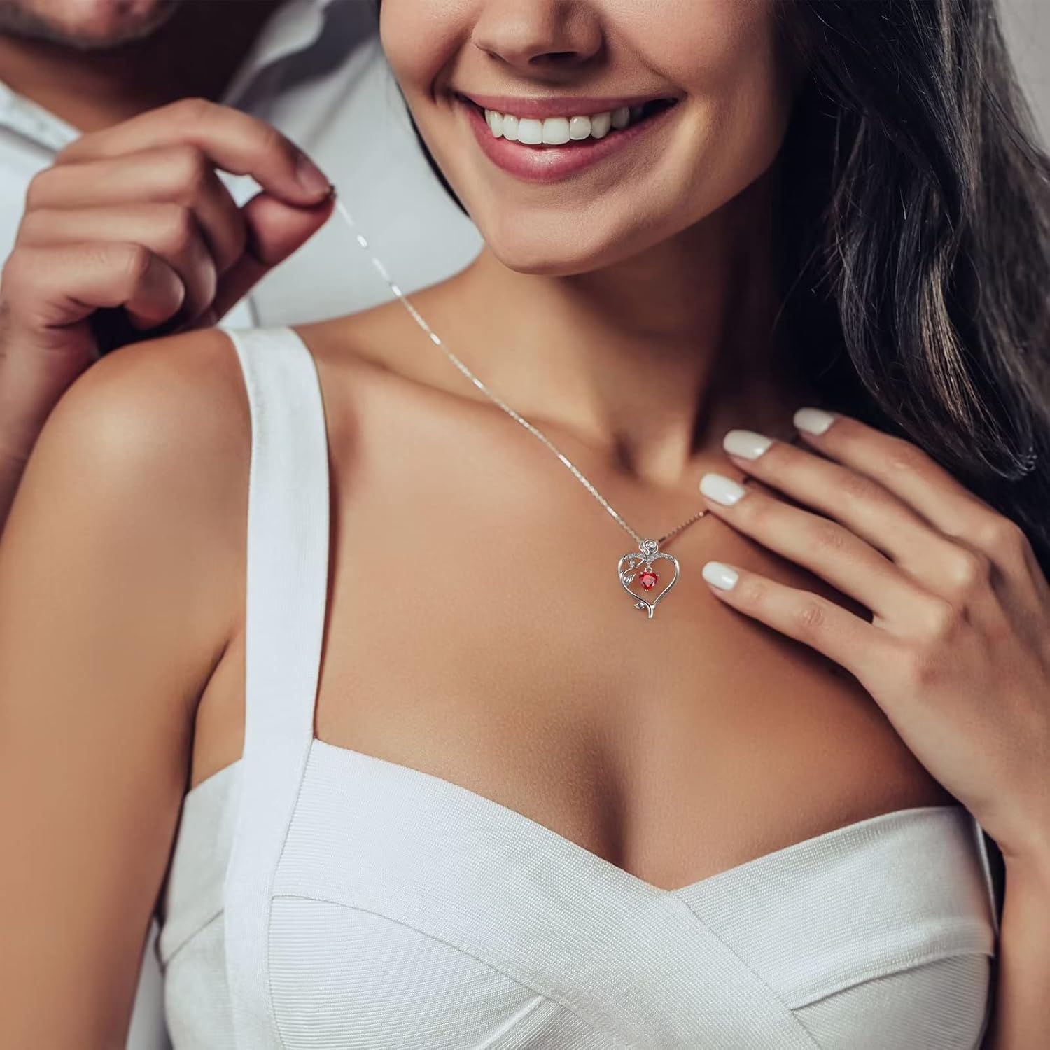 Iefil Rose Birthstone Necklace for Women, 925 Sterling Silver Natural or Created Gemstone Birthstone Necklace Anniversary Valentines Gifts for Her Mothers Day Birthday Christmas Gifts for Women Jewelry - Image 8