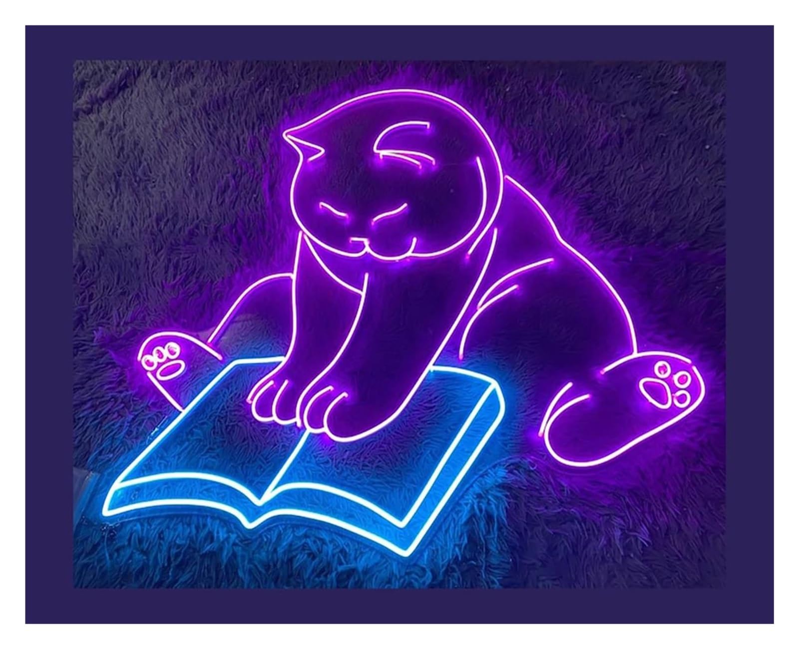 LEMST Sign Lamp Cat Reading Book Neon Sign Cute Cat Pet Lover Neon Lights for Wall Bedroom Decor 60cm(D)