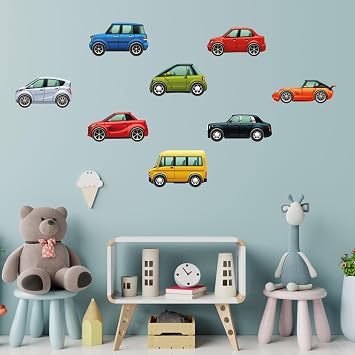 Minik Arabalar Çocuk Odası Dekoratif Duvar Sticker Yapışkanlı Folyo