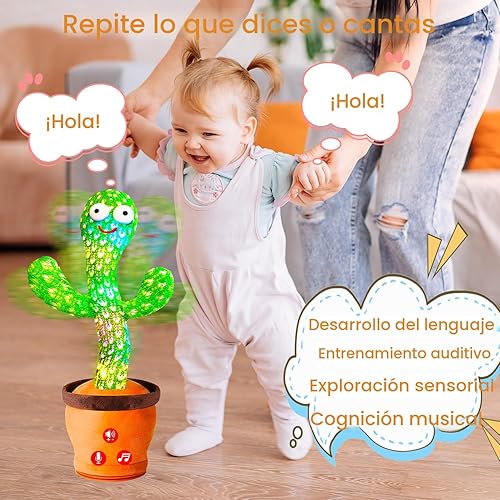 Miniatura 4 de Juguetes interactivos para bebés, juguete de cactus que habla bailando, volumen ajustable, imitando cantar y repetir, juguetes para niños pequeños,