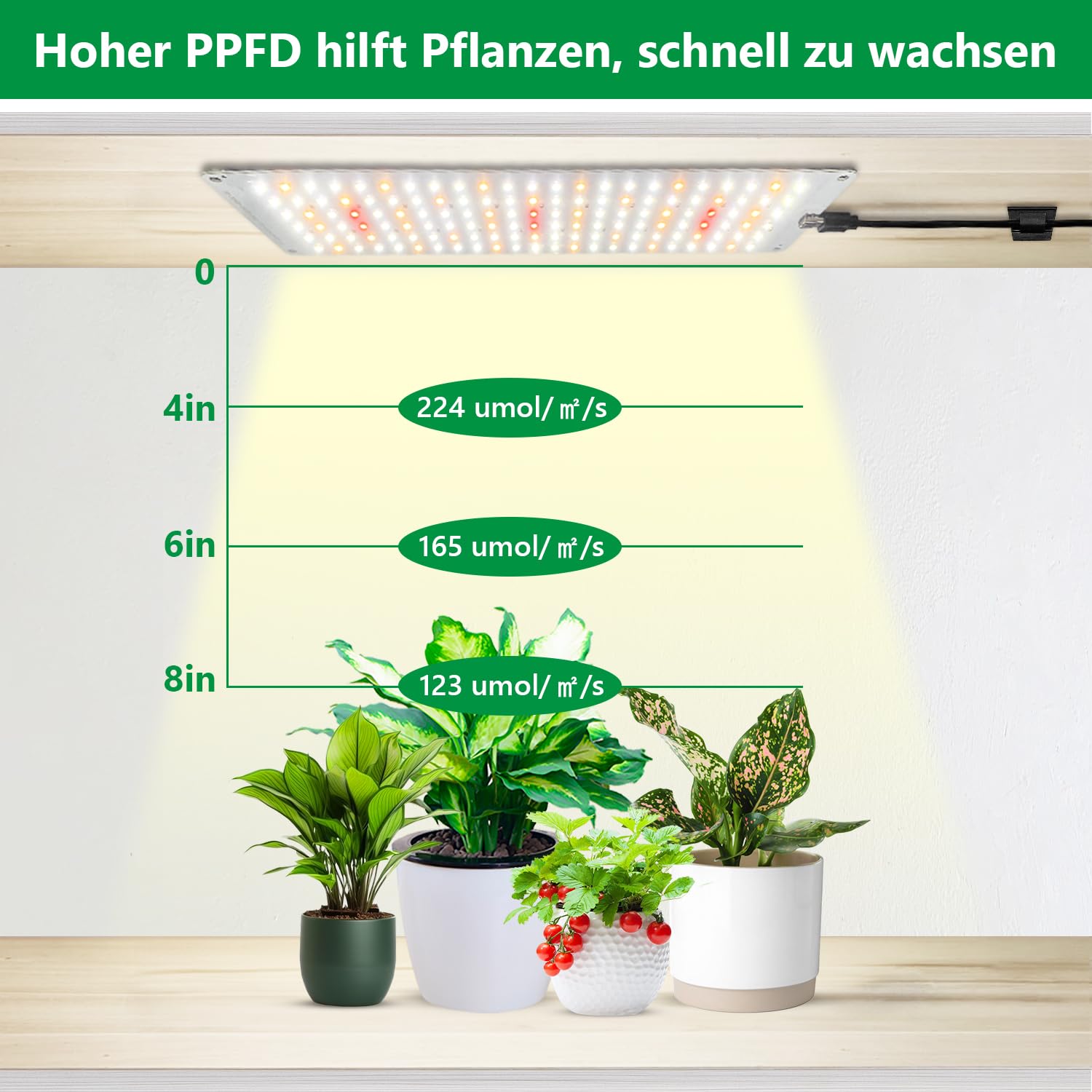 Aumtrly Pflanzenlampe 552 LED Vollspektrum 4er-Pack, Schlankes Pflanzenlicht für Indoor-Pflanzenanbau, Sämlinge, mit UL-Adapter, 6/12/16H Timer, 3 Lichtmodi, 5 Dimmer