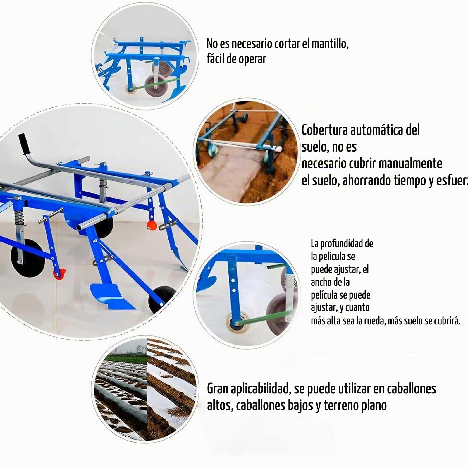 Huerto Plastico MáQuina Maquinaria AgríCola,Manual Multifuncional Anchura Y Profundidad Ajustables,Plastico Agricola MáQuina Acolchado,Adecuada para De JardíN para Huerto
