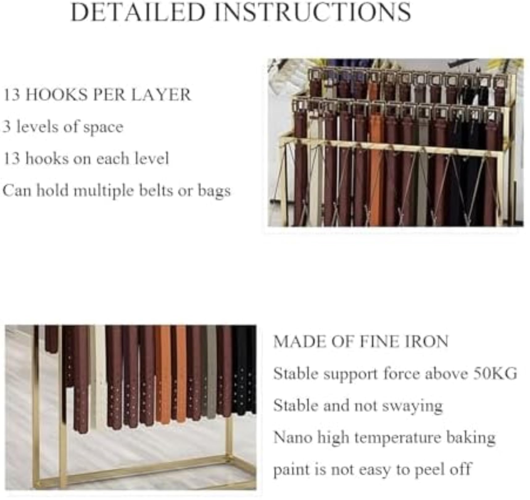 3-stöckiger Metallständer für Krawatten, Schals, Gürtel, Taschen und Accessoires, platzsparender Organizer für Schrank, Schlafzimmer, Geschäft