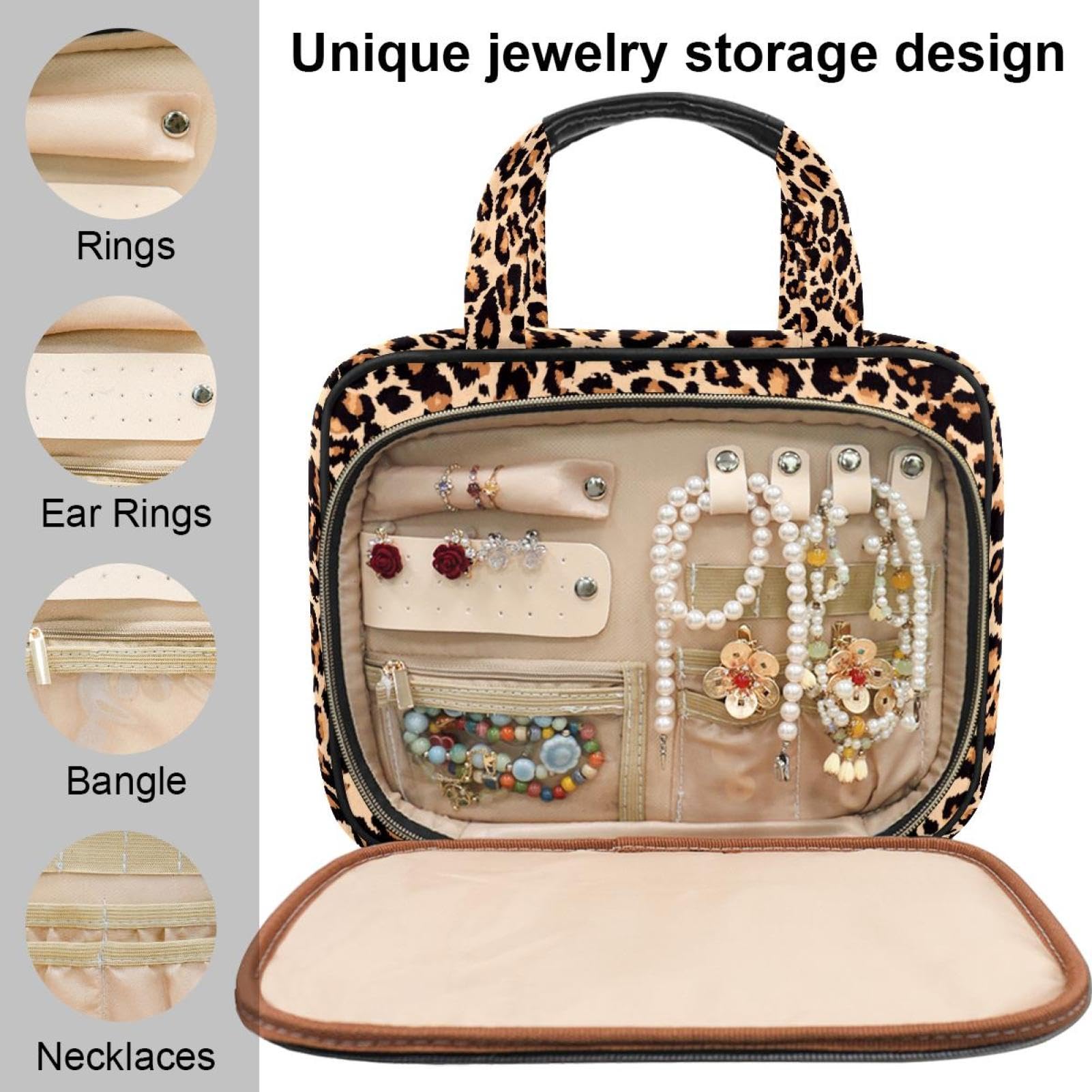 Kulturbeutel zum Aufhängen für Damen, Regenbogen-Leopardenmuster, Reise-Make-up-Tasche, Organizer, Kosmetiktasche, Make-up-Kulturbeutel für Reiseutensilien, Zubehör, Mehrfarbig 7, M, Kulturbeutel
