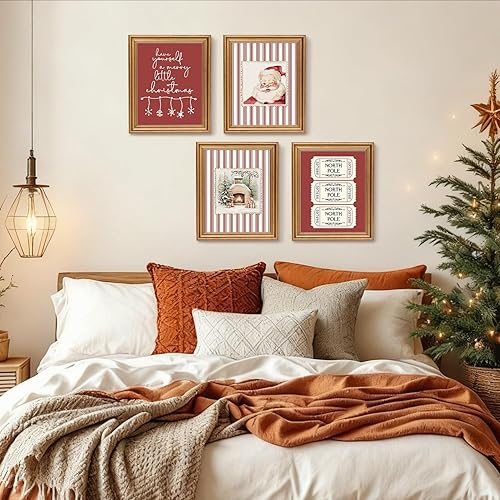 Miniatura 4 de YZSLA Impresiones artísticas de pared de Navidad rojas, impresiones artísticas retro de moda para Navidad, Navidad, Navidad, Papá Noel, decoración