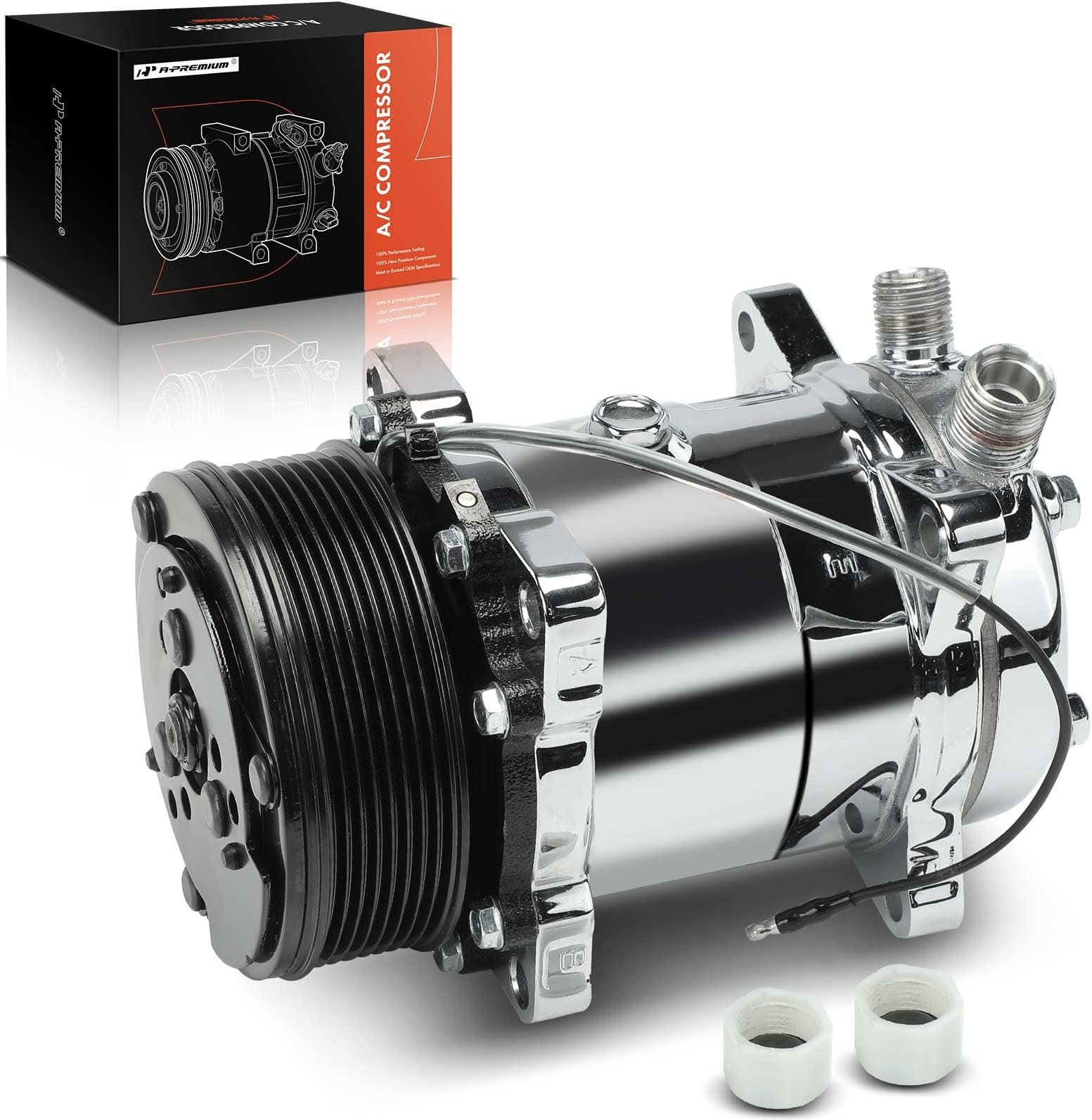 Air Conditioner AC Compressor with Clutch Compatible with Sanden 508, 8-Groove Belt, Chromed