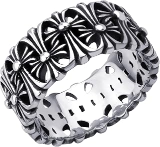 Stainless Steel Rings Men 10MM Cross Rings for Men Chrome Hearts Ring Wedding Band Vintage Retro Gothic Biker Christian Rings for Men US Size 7-13