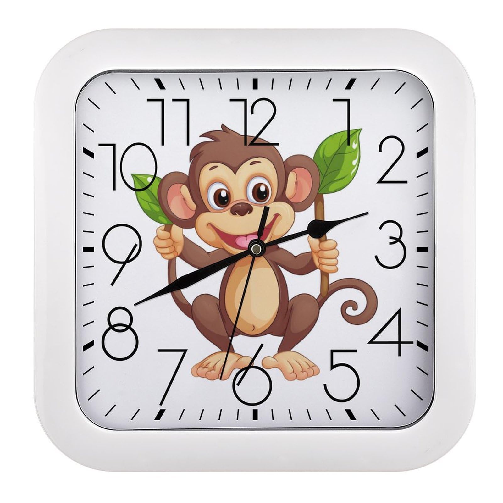 NTVOWPZO 10 Inch Wall Clock Cartoon Monkey Battery Operated Wall Clocks Silent Non-Ticking Square Wall Clock for Living Room Kitchen Home Office Wall Decorative Clocks