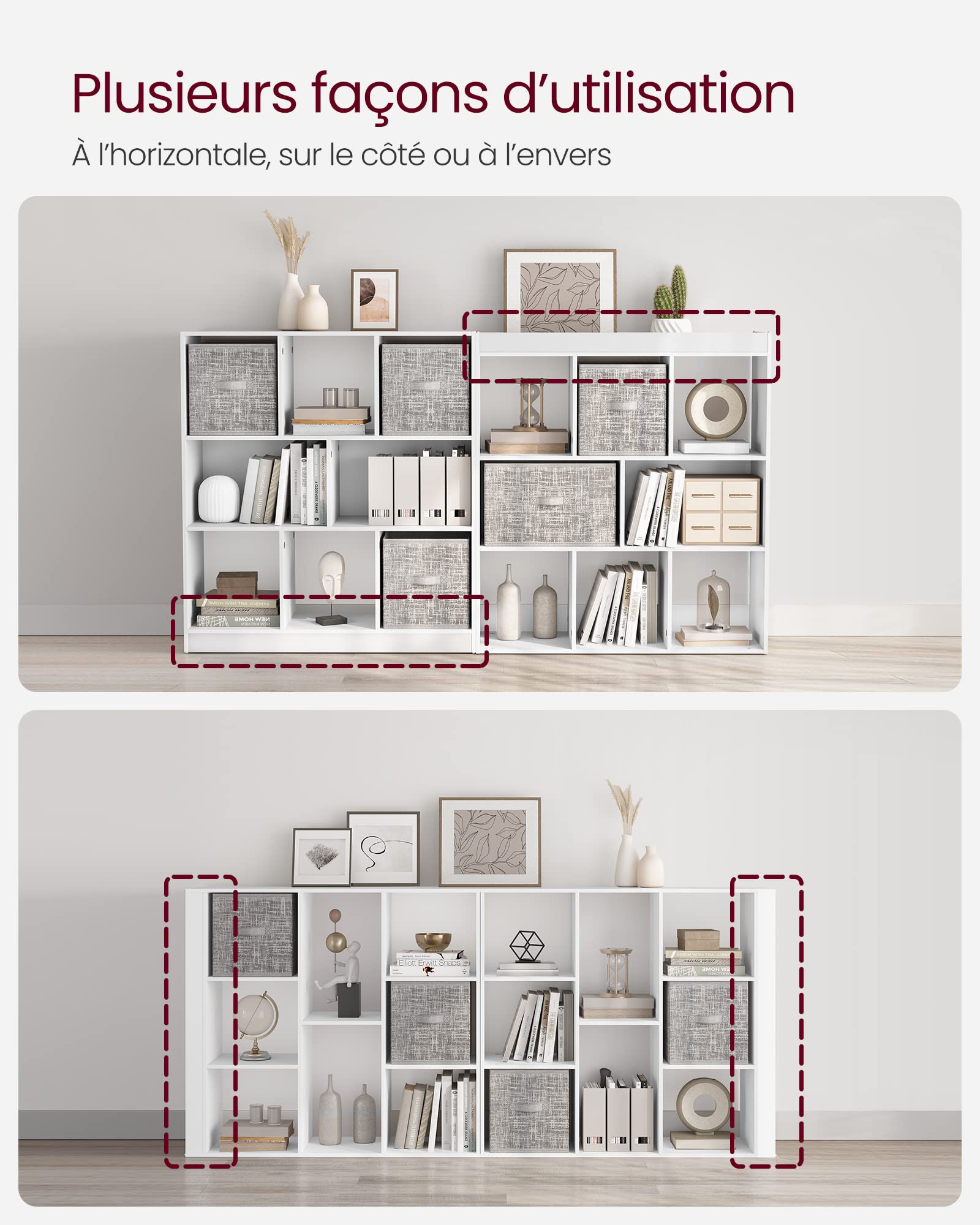 VASAGLE Custos Collection - Bibliothèque, Étagère, Meuble de Rangement avec Compartiments Ouverts, pour Salon, Chambre, Bureau, Cloison Séparateur, 97,5 x 30 x 100 cm, Blanc LBC52WTV2