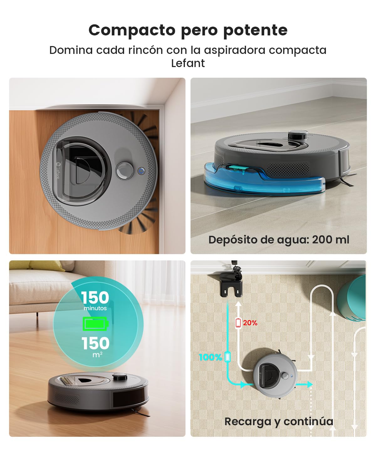 Lefant M330 Pro Robot Aspirador y Fregasuelos con Mapeo 3 en 1, Navegación dToF, 5000Pa, Diámetro 28cm, Evitación de Obstáculos PSD 190°, App/Alexa/i Watch, Ideal para Pelo Mascotas y Alfombras, Gris