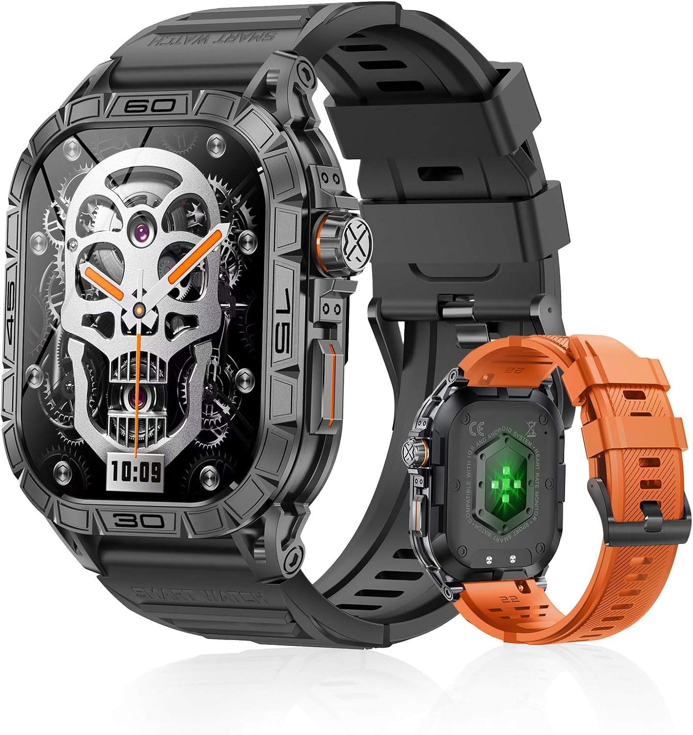 Military Smart Watch for Men, 1.96" AMOLED Smartwatch with Bluetooth Make/Answer Calls,IP68 Waterproof/Heart Rate/Sleep Tracker/100 Sport Modes, Fitness Watch Compatible Android iOS, 2 Wristbands