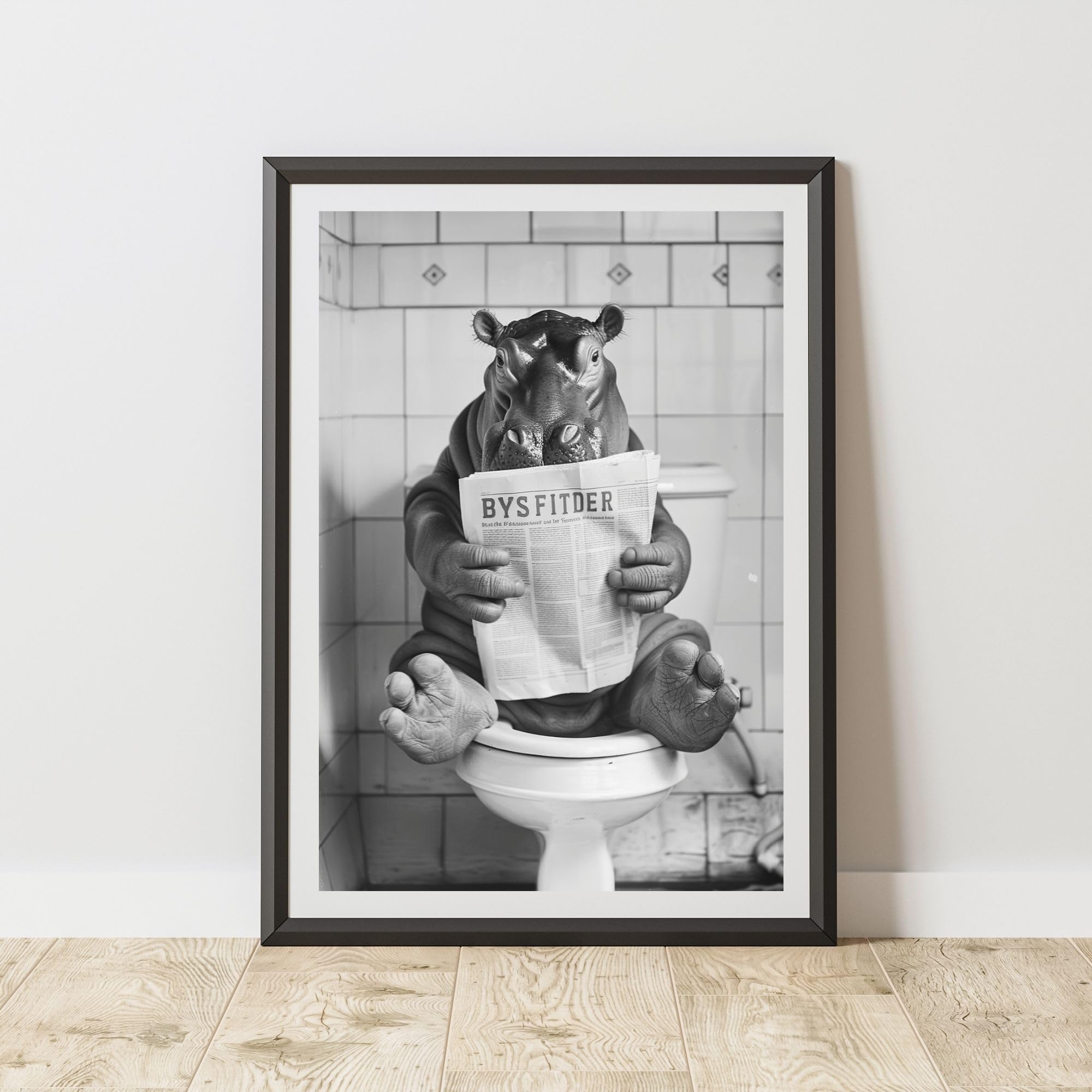 60 Second Makeover Limited Hippo On The Toilet Quirky Animal Print Bathroom Accessories Wall Art Posters Pictures For Bathroom Walls Home Accessories Home Decoration Funny Humorous No Frame - A3