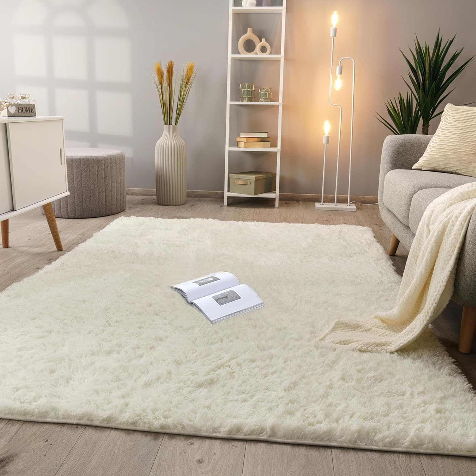 Tapis salon moderne 280 x 350 cm antidérapant grand tapis blanc chambre à coucher