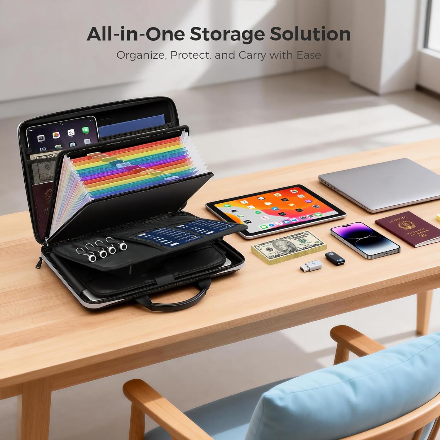 Fireproof Document Box,Hard Case Fireproof File Organizer with Lock 13 Pocket Accordion File Folder Reflective Zipper Portable Safe Box for Home Office Travel to Storage Important Documents Laptop