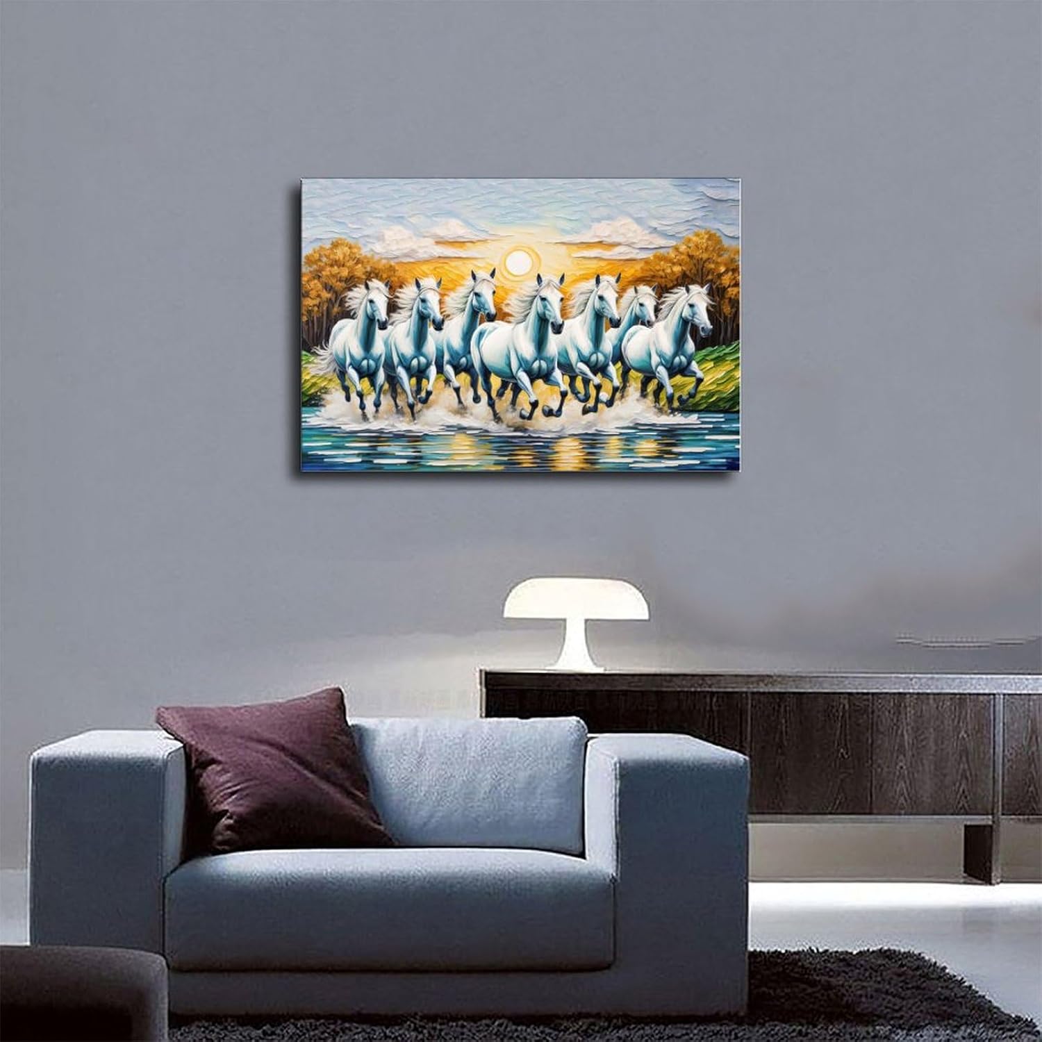 Seven Running Horses Painting Vastu Wall Art Poster 7 Lucky Horse Pictures 9 Canvas Bedroom Decor Office Room Decor Gift Frame-style Frame-style08x12inch(20x30cm) - Image 5