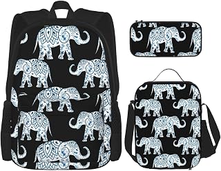 Juego de bolsa de hombro doble color azul elefante con bolsa de almuerzo y estuche para lápices, apto para compras, deportes al aire libre