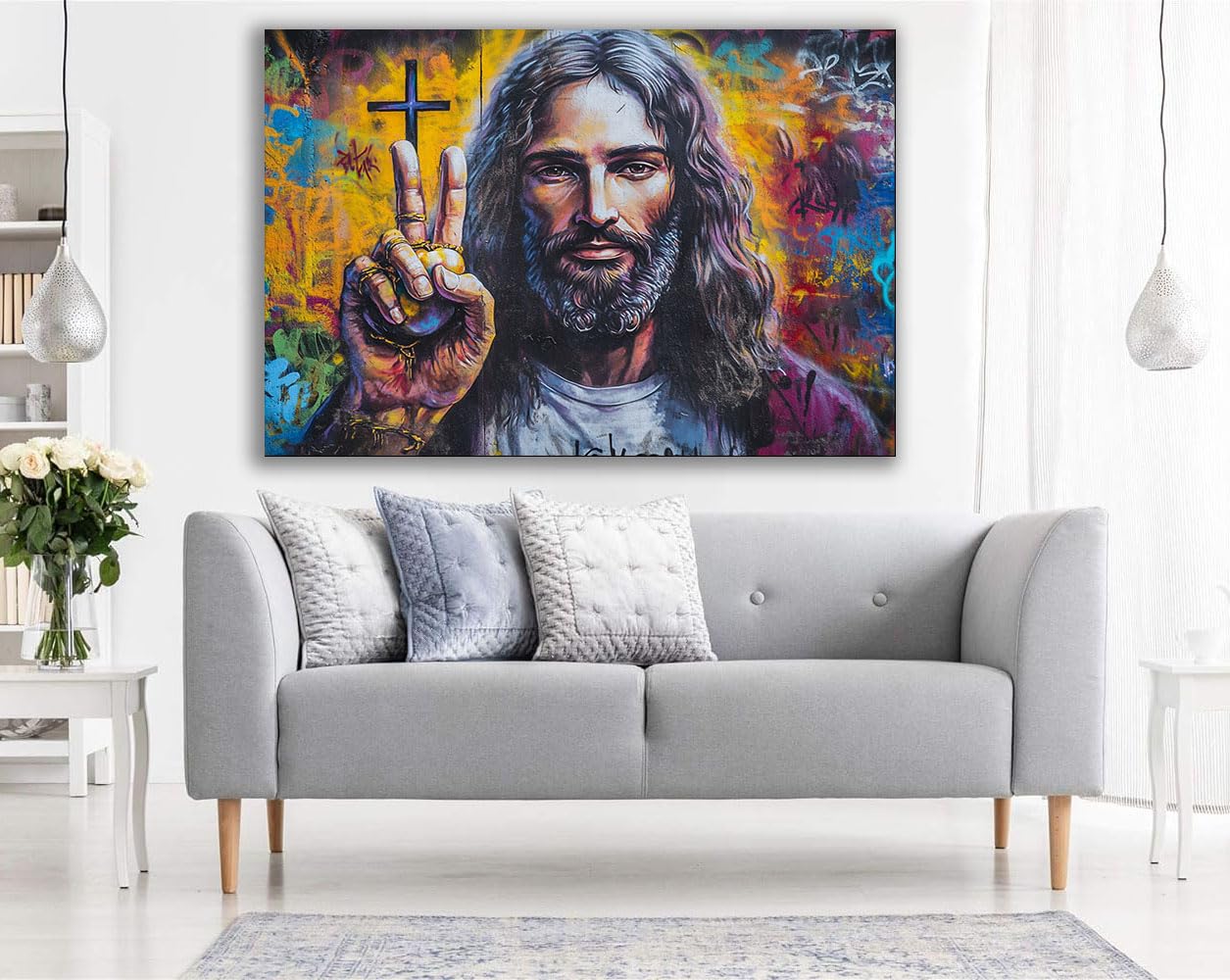 DMZPKZB Dekoracja ścienna Chrystusa Religii, Krucyfiks Malarstwo Chrystusa Religii Dekoracja ścienna - 70 x 100 cm oprawiony (wielokolorowy)