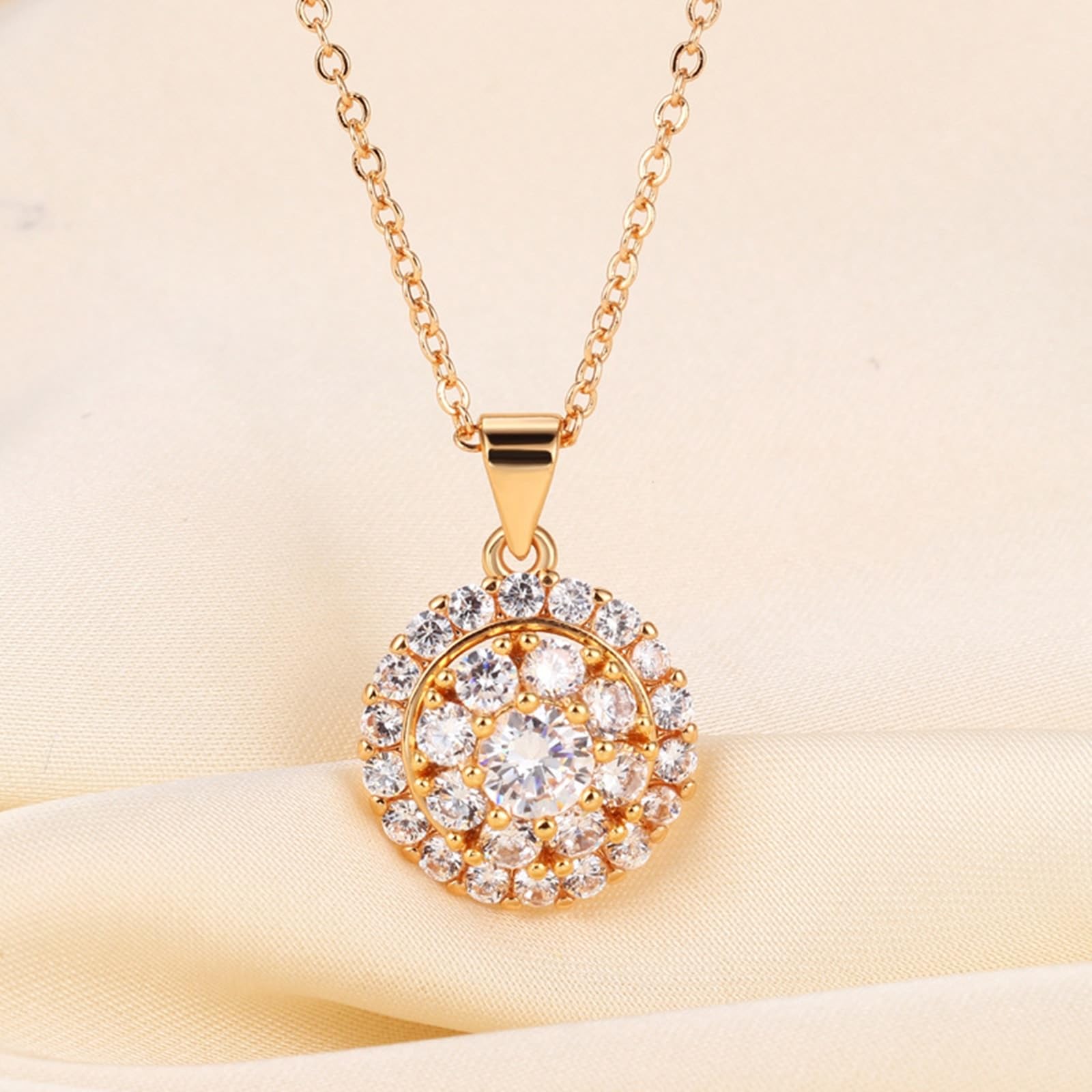 Collar de flores para mujer, oro amarillo de 9 quilates para mujer, colgante de flor, collar con colgante de diamante de laboratorio para ella