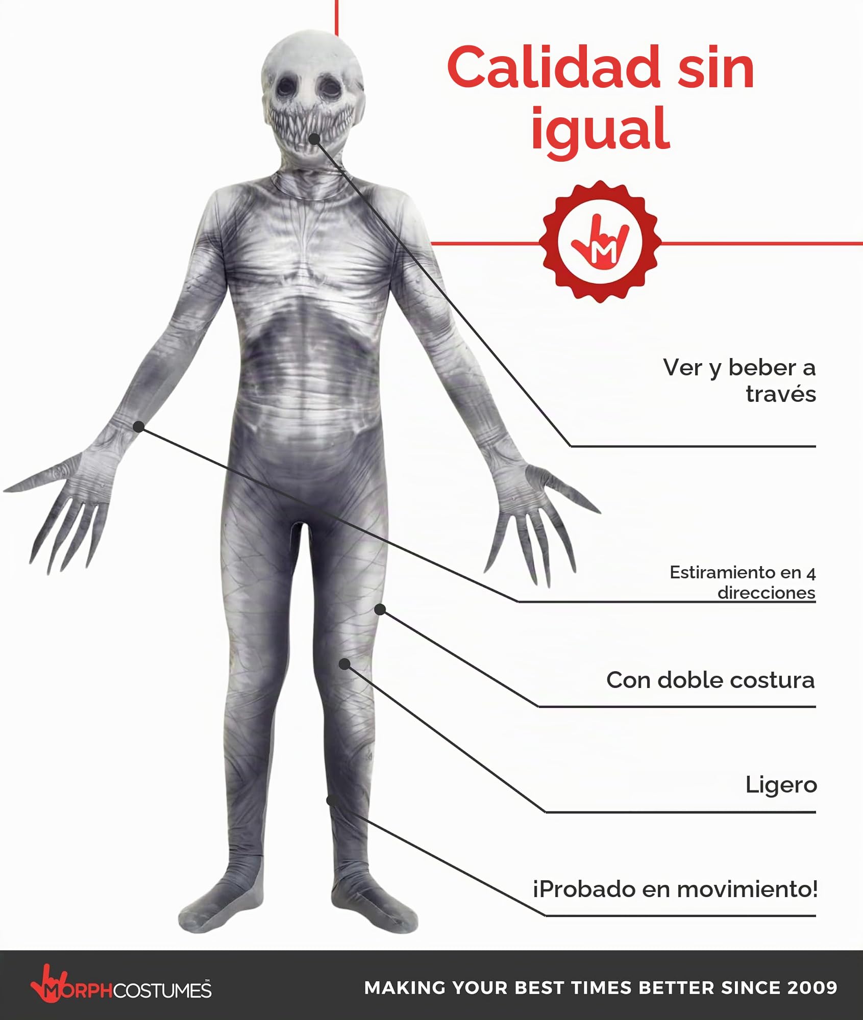 Morphsuits Disfraz infantil diseño de monstruo de leyenda urbana, talla grande, 122 a 137 cm, 10 a 12 años