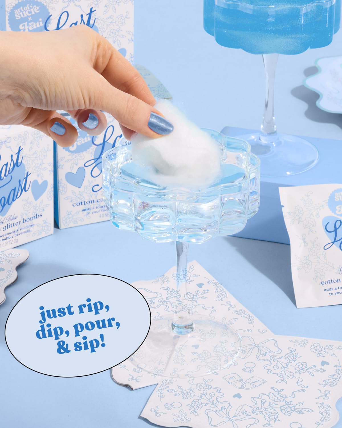 xo, Fetti x Art of Sucre Bridal Blue Cotton Candy Glitter Drink Bombs - 4 pc, Edible Glitter | Bachelorette Decorations, Birthday Party Favor, Wedding Shower Supplies, Bridesmaid Gift