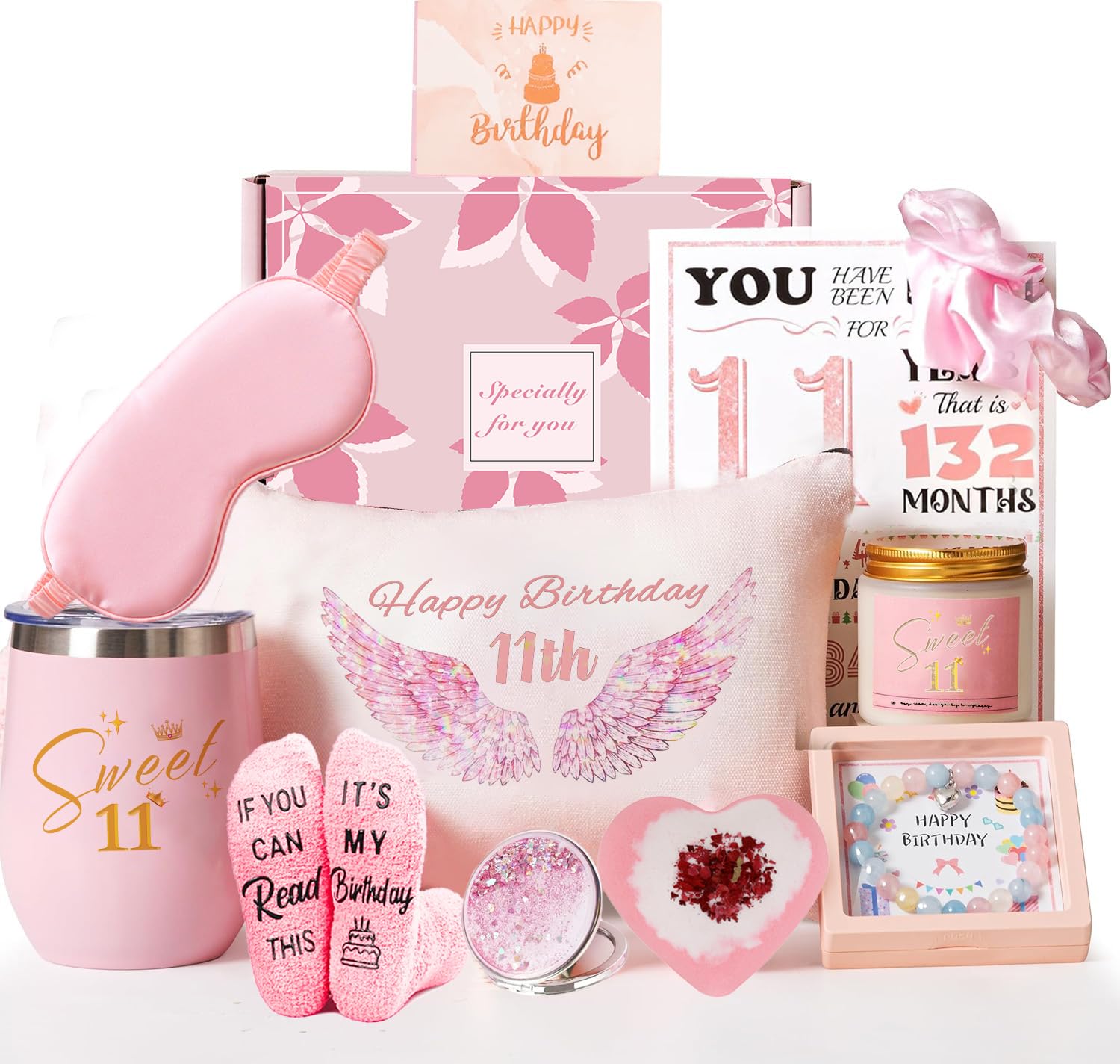 10 -pcck 11th Birthday Gift Basket for Girls – Happy 11th Pamper Gift Set for Daughter, Niece, Granddaughter, Sister, Best Friend, Teens – Unique and Cute Birthday Hampers for Her (10th-16th) (11th)