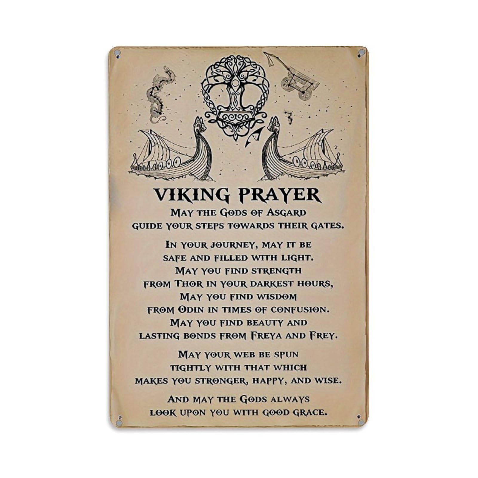 Jdfenggu Vintage Viking Prayer With Norse Symbols Retro Metal Tin Sign, Decor Art Poster For Bar, Home, Man Cave, Kitchen, Laundry Room Gift 8X12inch