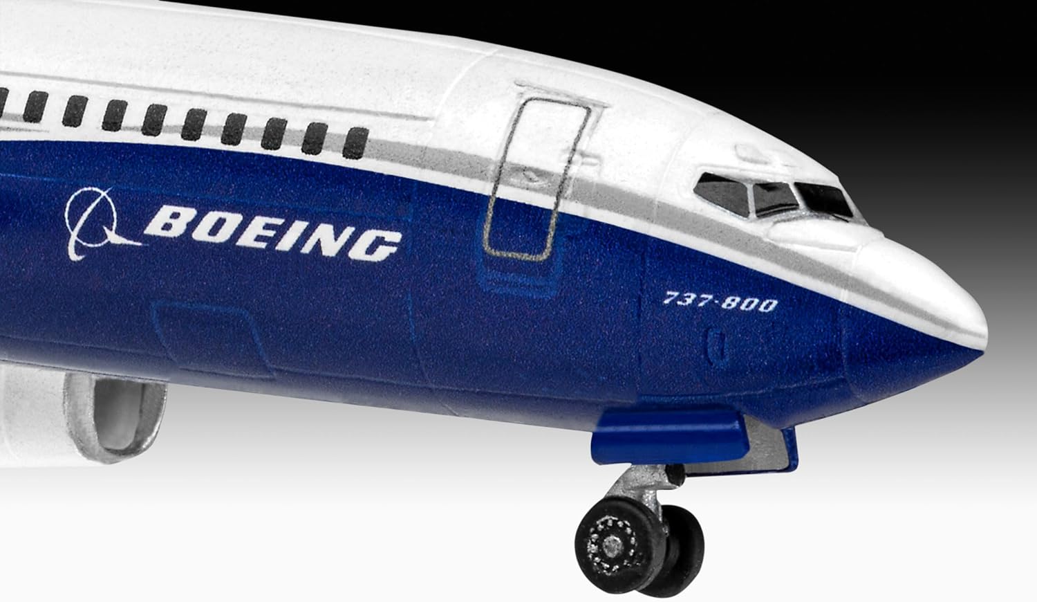 Close-up of the painted Boeing 737-800 model nose