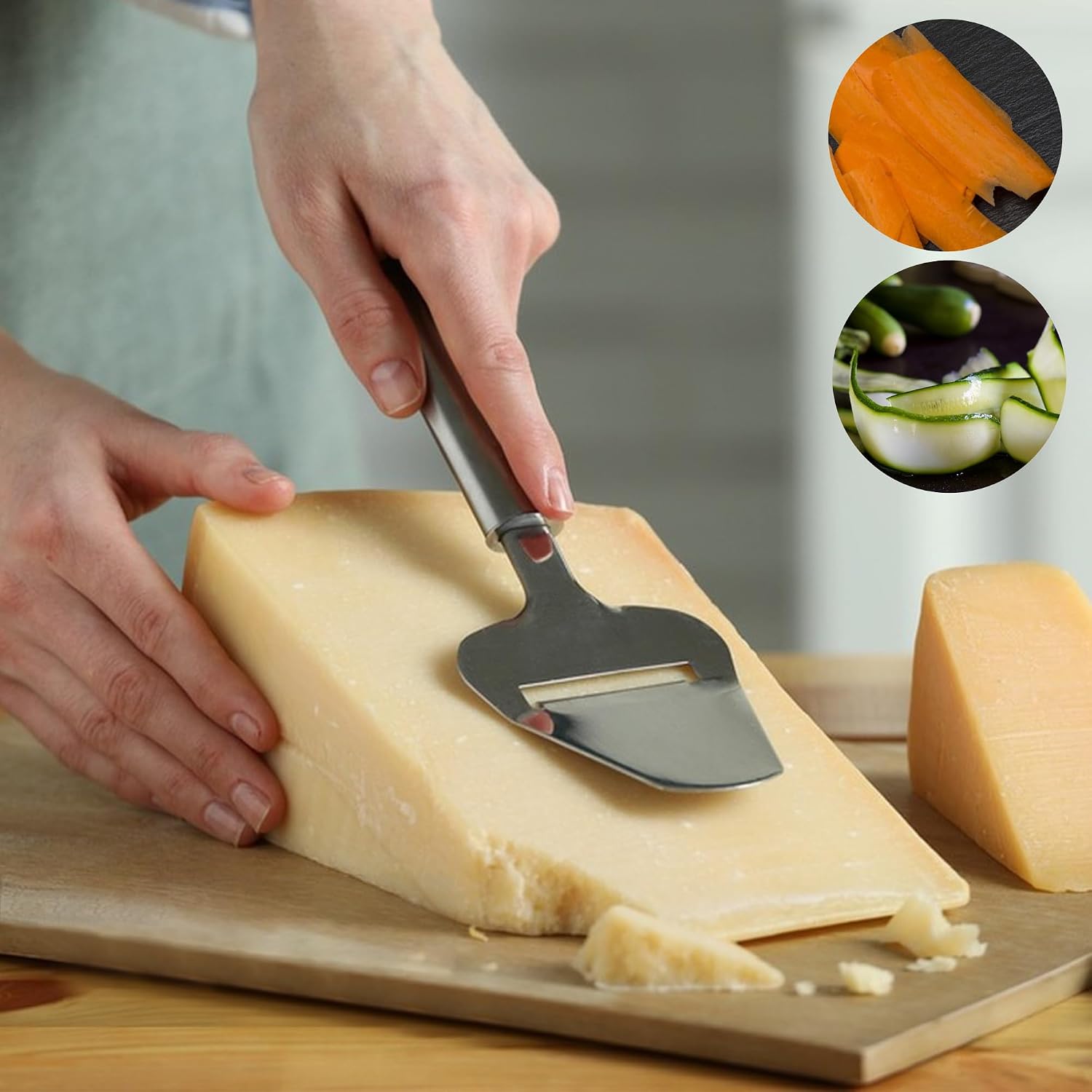 Quacc Stainless Steel Cheese Slicer Cheese Cutter Multi-Functional Cheese Slicer Dishwasher Safe for Kitchen Cooking (Silver)