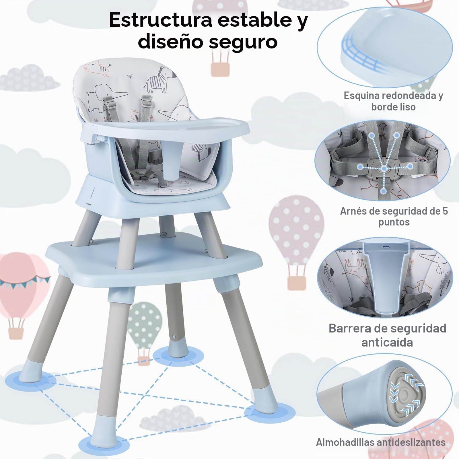 LIFEZEAL Trona para Niños de Polipropileno, Capacidad de Carga de 25 kg, Silla para Niños con Bandeja y Funda de Tela Extraíble, Trona Combinada con Cinturón de Seguridad, 7-36 Meses (Azul)