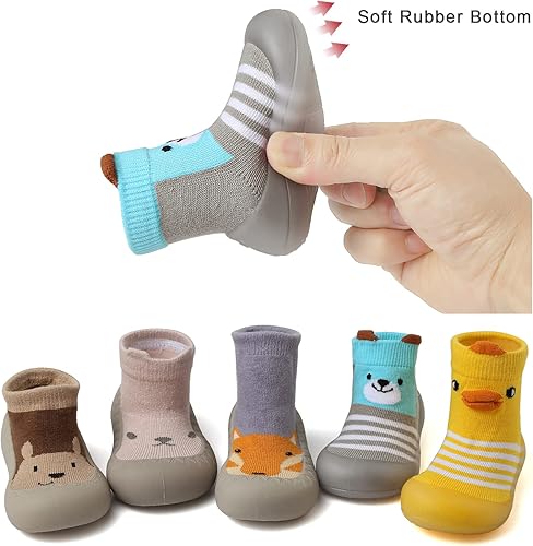 Miniatura 7 de Zapatos de calcetín de bebé para niños pequeños, suela de goma suave, antideslizante, para interiores, para niños y niñas