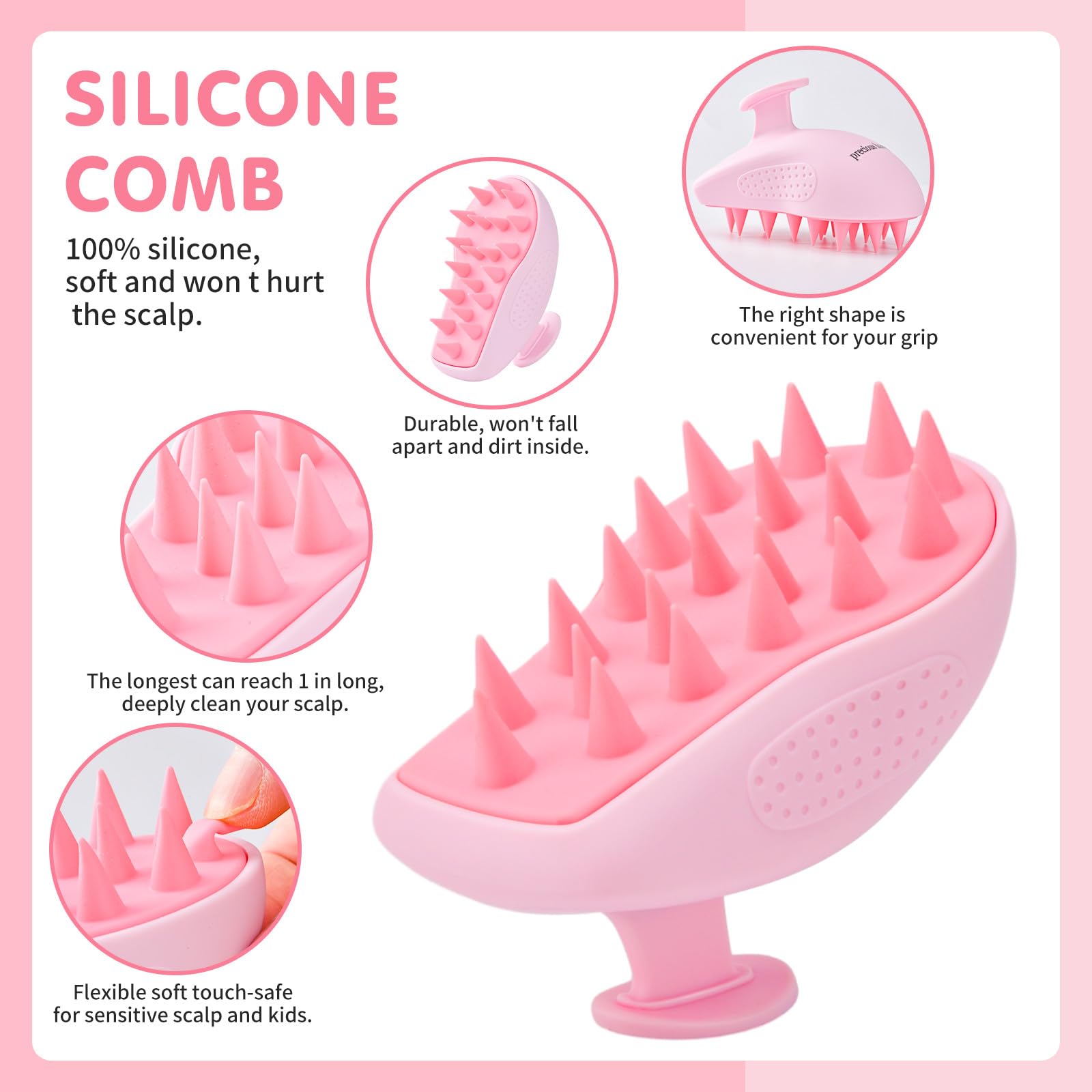 precious harvest Massage Shampoo Brush Cut-out Hair Combs Wide-toothed and Pointed-end Combs Macaroon Coloured Combs For All Hair Types (Light pink) - Image 4