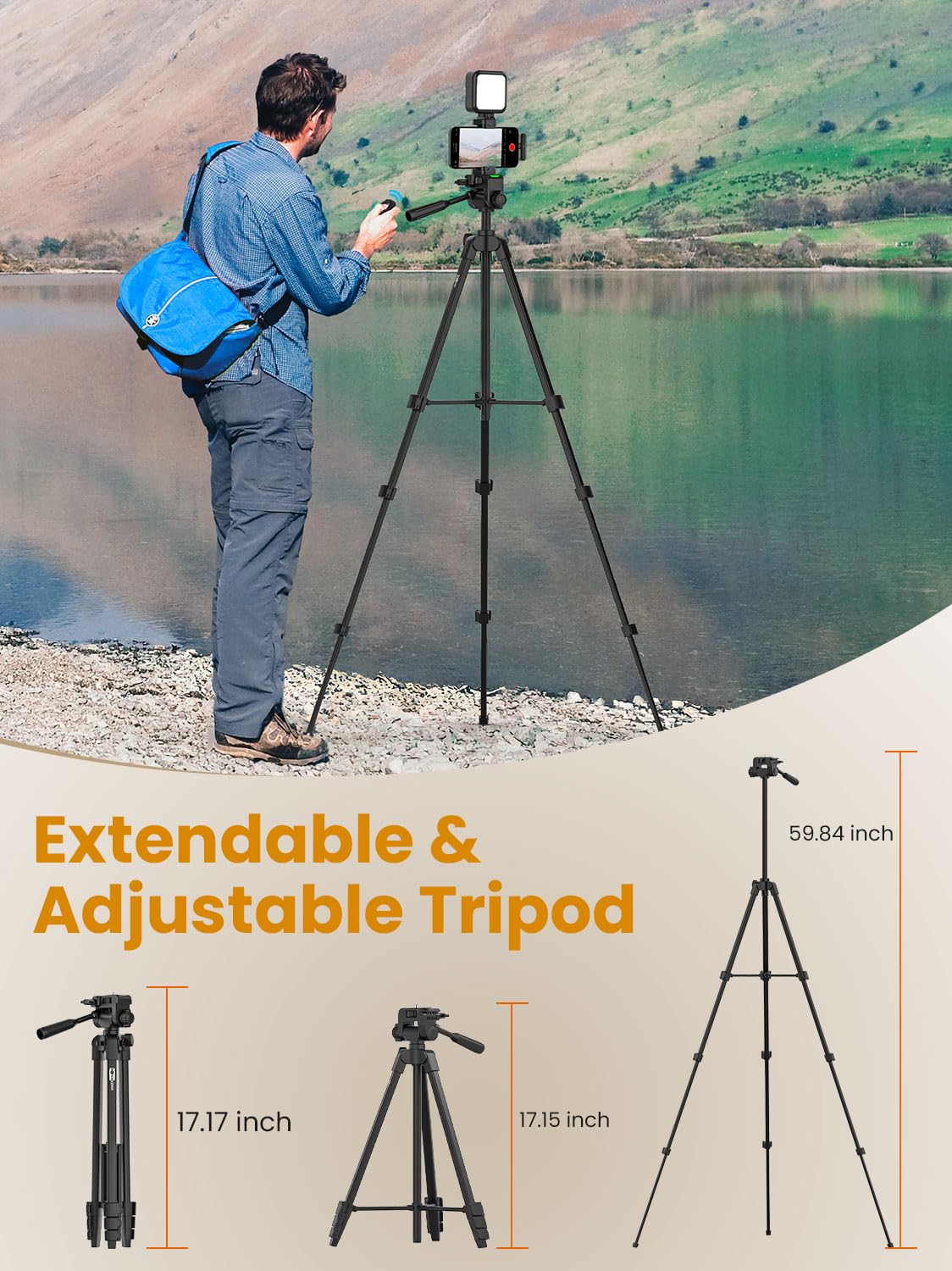 USKEYVISION Upgraded Vlogging Kit w/Wireless Lavalier Microphone,YouTube Kit for iPhone and Smartphone w/59" Retractable Tripod,Automatic Switch Phone Clamp,Content Creator Gear for TikTok(Vlog K5) - Image 7